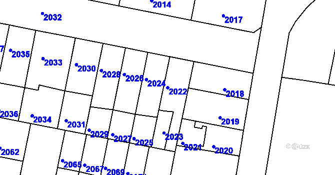 Parcela st. 2022 v KÚ Tábor, Katastrální mapa