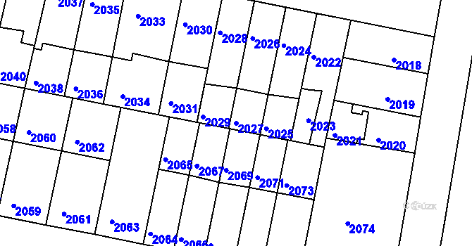 Parcela st. 2027 v KÚ Tábor, Katastrální mapa