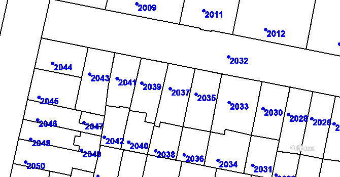 Parcela st. 2037 v KÚ Tábor, Katastrální mapa