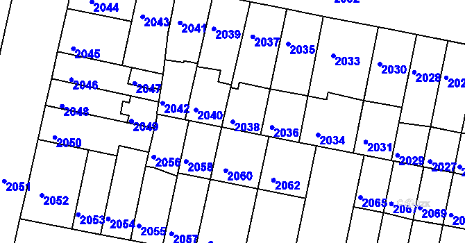 Parcela st. 2038 v KÚ Tábor, Katastrální mapa