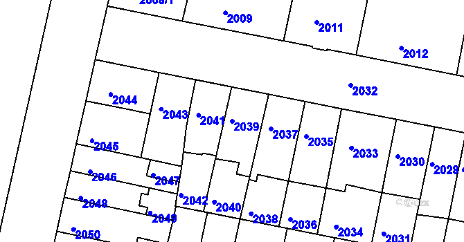 Parcela st. 2039 v KÚ Tábor, Katastrální mapa