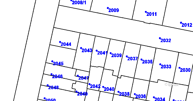 Parcela st. 2041 v KÚ Tábor, Katastrální mapa