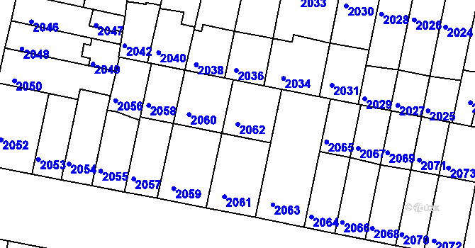 Parcela st. 2062 v KÚ Tábor, Katastrální mapa