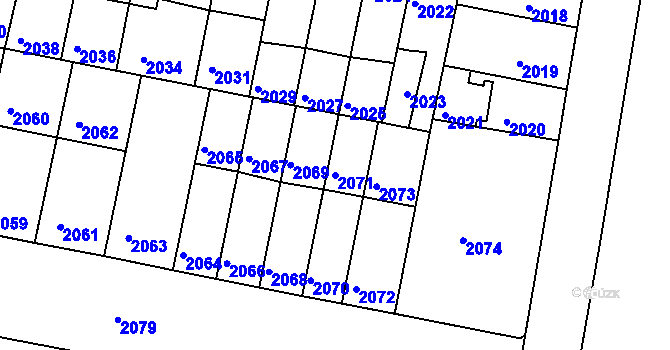Parcela st. 2071 v KÚ Tábor, Katastrální mapa