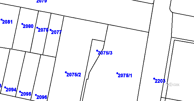 Parcela st. 2075/3 v KÚ Tábor, Katastrální mapa
