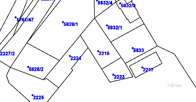 Parcela st. 2216 v KÚ Tábor, Katastrální mapa