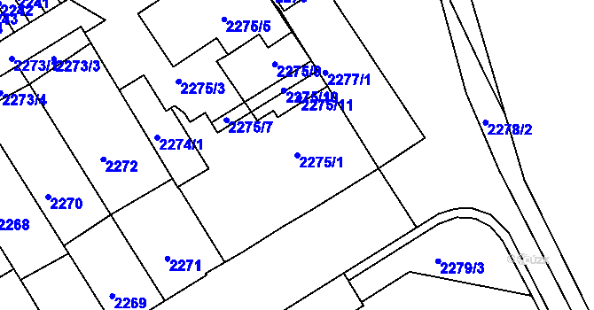 Parcela st. 2275/1 v KÚ Tábor, Katastrální mapa