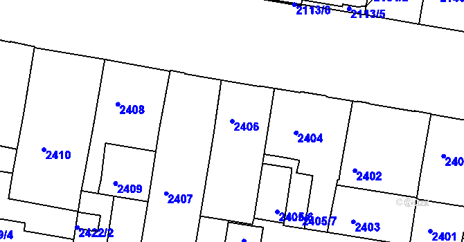 Parcela st. 2406 v KÚ Tábor, Katastrální mapa