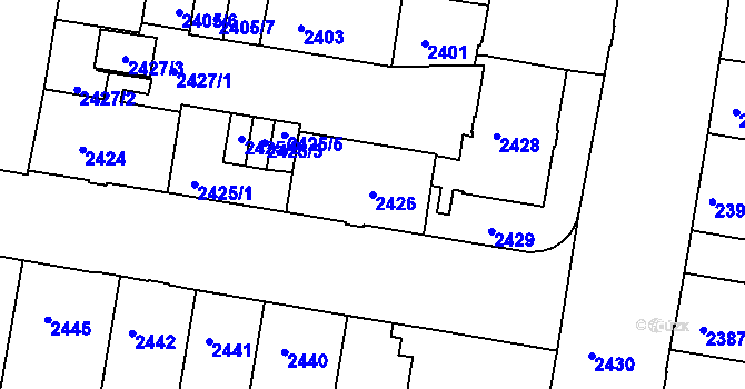 Parcela st. 2426 v KÚ Tábor, Katastrální mapa