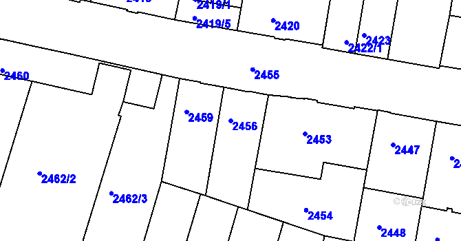 Parcela st. 2456 v KÚ Tábor, Katastrální mapa