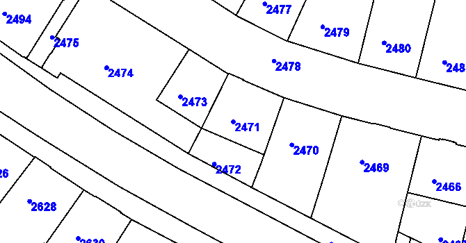 Parcela st. 2471 v KÚ Tábor, Katastrální mapa