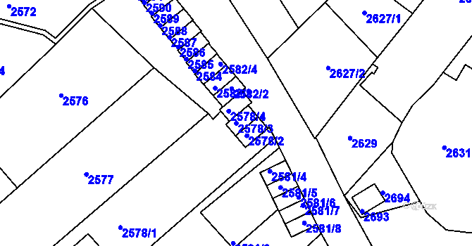 Parcela st. 2578/3 v KÚ Tábor, Katastrální mapa