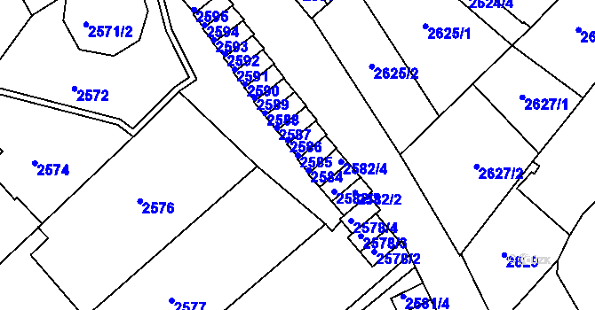 Parcela st. 2585 v KÚ Tábor, Katastrální mapa