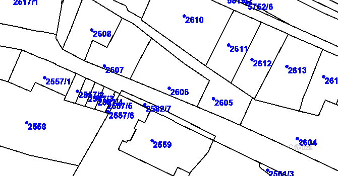 Parcela st. 2606 v KÚ Tábor, Katastrální mapa