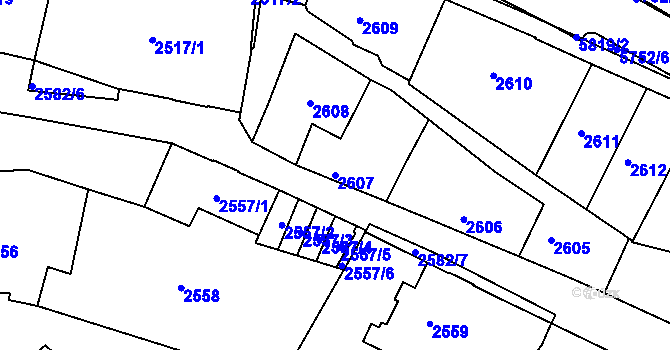 Parcela st. 2607 v KÚ Tábor, Katastrální mapa