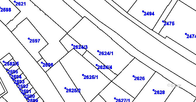 Parcela st. 2624/1 v KÚ Tábor, Katastrální mapa