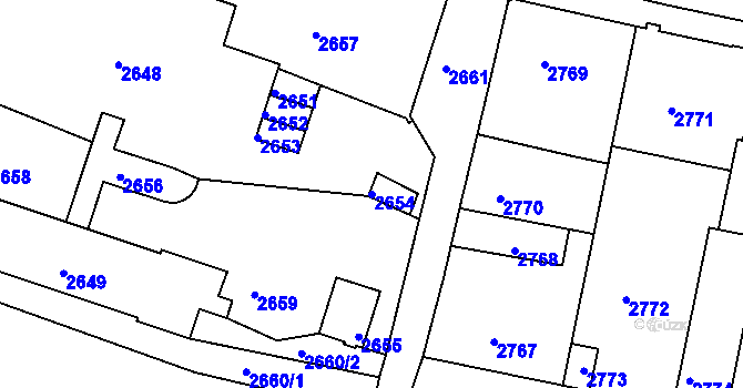 Parcela st. 2654 v KÚ Tábor, Katastrální mapa