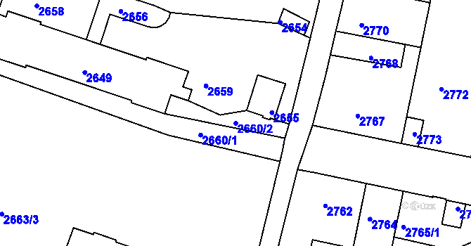 Parcela st. 2660/2 v KÚ Tábor, Katastrální mapa