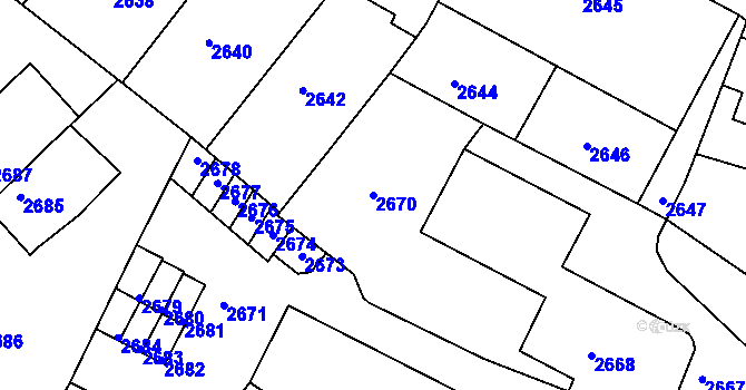 Parcela st. 2670 v KÚ Tábor, Katastrální mapa