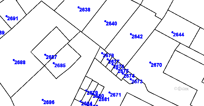 Parcela st. 2678 v KÚ Tábor, Katastrální mapa