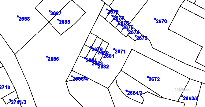 Parcela st. 2681 v KÚ Tábor, Katastrální mapa
