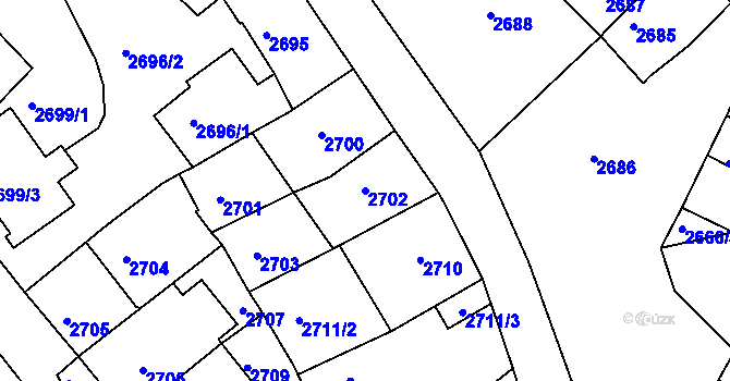 Parcela st. 2702 v KÚ Tábor, Katastrální mapa