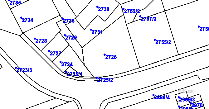 Parcela st. 2726 v KÚ Tábor, Katastrální mapa