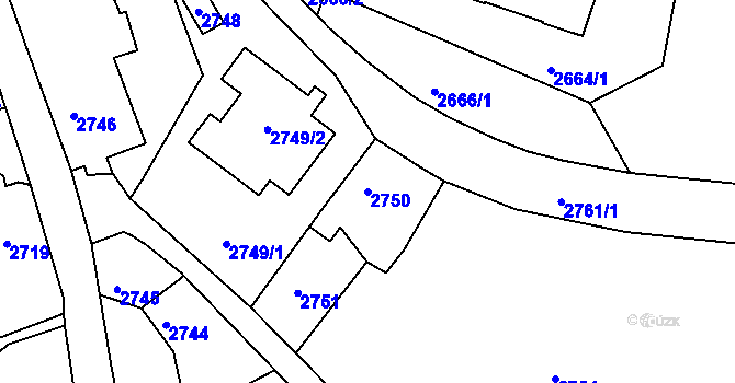 Parcela st. 2750 v KÚ Tábor, Katastrální mapa