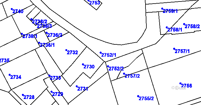Parcela st. 2752/1 v KÚ Tábor, Katastrální mapa