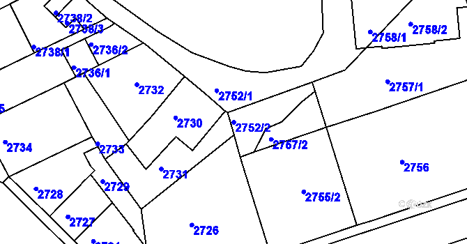 Parcela st. 2752/2 v KÚ Tábor, Katastrální mapa