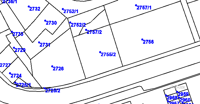 Parcela st. 2755/2 v KÚ Tábor, Katastrální mapa
