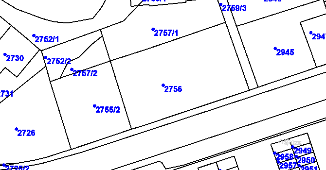 Parcela st. 2756 v KÚ Tábor, Katastrální mapa