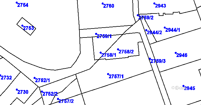 Parcela st. 2758/1 v KÚ Tábor, Katastrální mapa