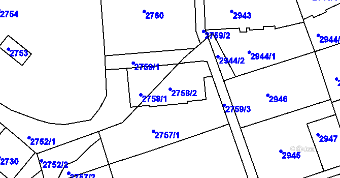 Parcela st. 2758/2 v KÚ Tábor, Katastrální mapa