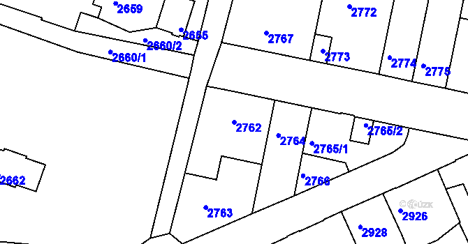 Parcela st. 2762 v KÚ Tábor, Katastrální mapa