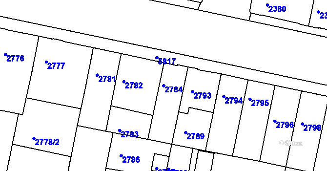 Parcela st. 2784 v KÚ Tábor, Katastrální mapa