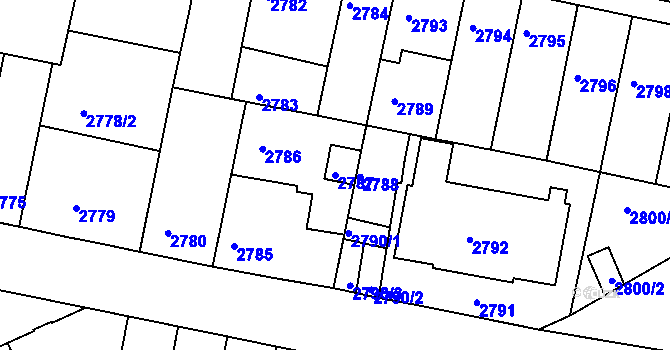 Parcela st. 2787 v KÚ Tábor, Katastrální mapa