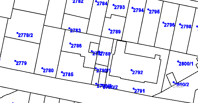 Parcela st. 2788 v KÚ Tábor, Katastrální mapa