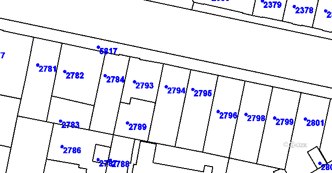 Parcela st. 2794 v KÚ Tábor, Katastrální mapa
