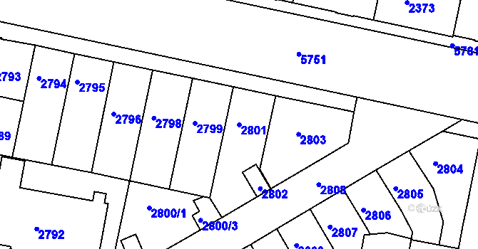 Parcela st. 2801 v KÚ Tábor, Katastrální mapa