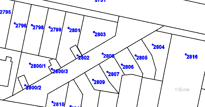 Parcela st. 2808 v KÚ Tábor, Katastrální mapa
