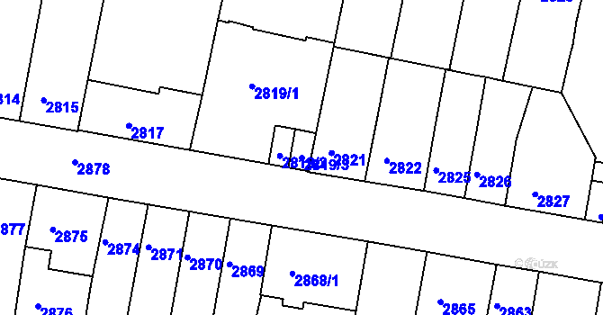 Parcela st. 2819/3 v KÚ Tábor, Katastrální mapa
