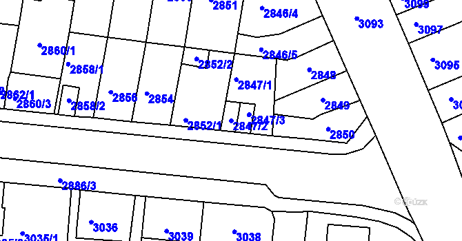 Parcela st. 2847/2 v KÚ Tábor, Katastrální mapa
