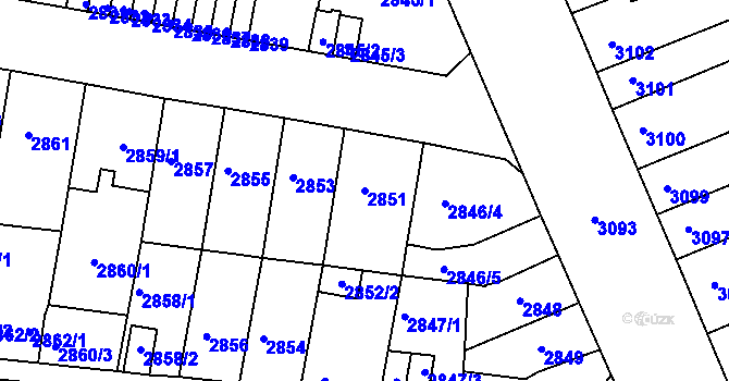 Parcela st. 2851 v KÚ Tábor, Katastrální mapa
