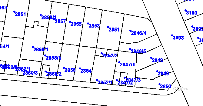 Parcela st. 2852/2 v KÚ Tábor, Katastrální mapa