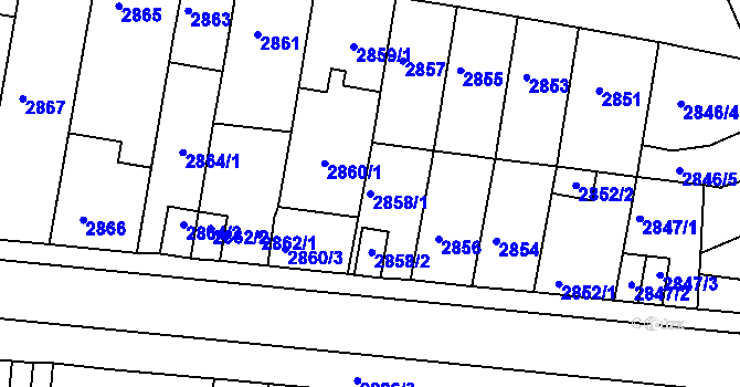 Parcela st. 2858/1 v KÚ Tábor, Katastrální mapa