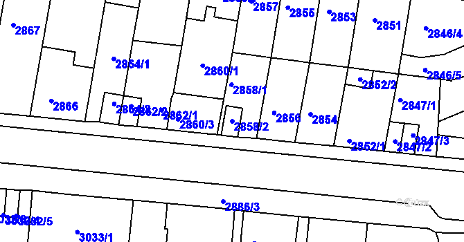 Parcela st. 2858/2 v KÚ Tábor, Katastrální mapa