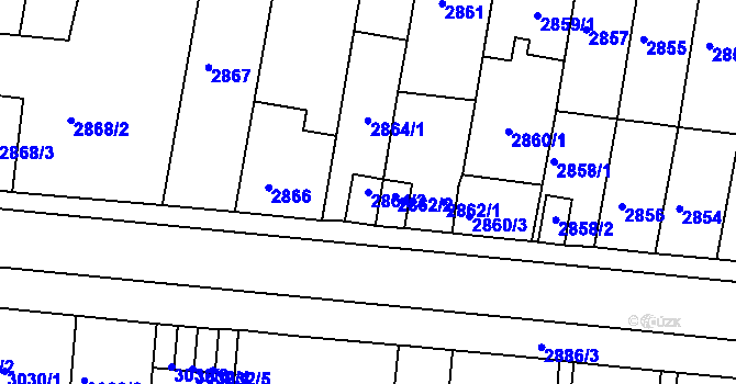Parcela st. 2864/2 v KÚ Tábor, Katastrální mapa