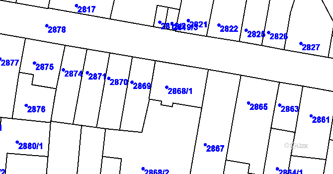 Parcela st. 2868/1 v KÚ Tábor, Katastrální mapa