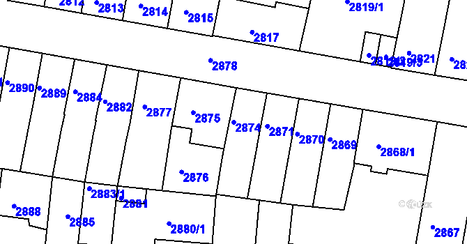 Parcela st. 2874 v KÚ Tábor, Katastrální mapa